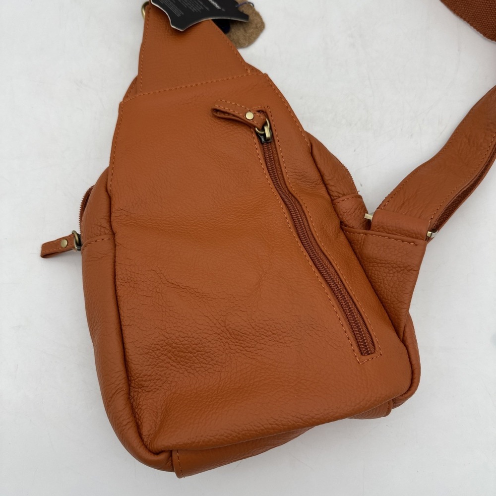 Ameri Leather Orange Textured Grain Leather Sling Backpack Crossbody Chest Bag - Picture 3 of 8